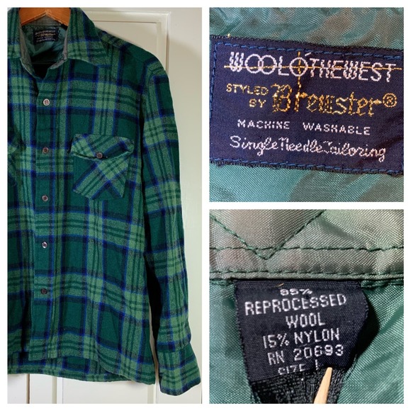 Wool of the West Brewster Vintage Wool Plaid Flannel Shirt Shacket Grunge Large - Picture 1 of 13